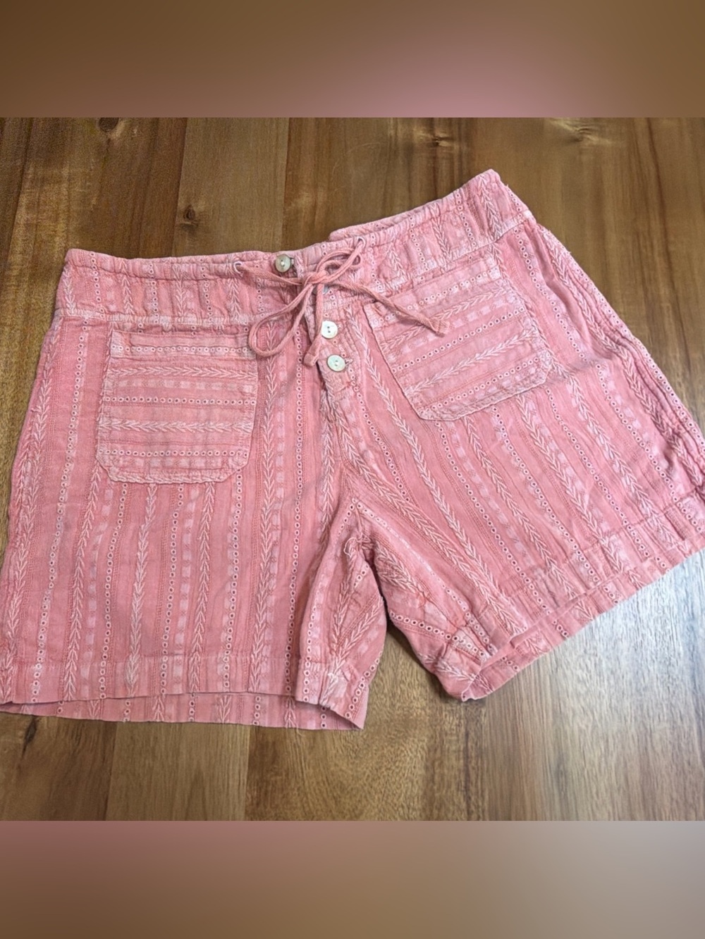 Sundance Catalog Travel Forever Embroidered Shorts Salmon Pink Med